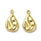 304 Stainless Steel Pendants, Textured, Teardrop Charms, Real 14K Gold Plated, 18x10.5x3mm, Hole: 1.6mm
