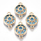 Glass Links connectors, with Light Gold Plated Alloy Findings, Flat Round with Sun, Dodger Blue, 19.5x13.5x5.5mm, Hole: 1.6mm