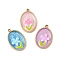 304 Stainless Steel Enamel Pendants, Oval with Flower Charms, Ion Plating(IP), Real 18K Gold Plated, Mixed Color, 18.5x12x2.5mm, Hole: 1.4mm