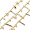 Real 18K Gold Plated Brass Curb Chains, with Glass Rondelle & Column Charms, Soldered, Cadmium Free & Nickel Free & Lead Free, with Spool, White, 3x1.8x0.3mm, about 32.81 Feet(10m)/Roll
