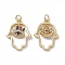 Brass Colorful Cubic Zirconia Pendants, Cadmium Free & Nickel Free & Lead Free, with Jump Ring, Hamsa Hand/Hand of Miriam with Evil Eye Charms, Real 18K Gold Plated, 24x17x3mm, Hole: 3mm