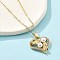 Brass Micro Pave Clear Cubic Zirconia Heart with Leaf Pendant Neckalces for Women, with 304 Stainless Steel Cable Chain & Plastic Imitation Pearl, Ion Plating(IP), Golden, 15.75 inch(40cm)