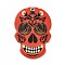 Non-Tarnish Printed 201 Stainless Steel Sugar Skull Pendants, Cinco de Mayo Charm, Orange Red, 40.5x28x2mm, Hole: 2mm