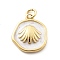 Ocean Theme Brass Enamel Pendants, with Jump Ring, Real 18K Gold Plated, Flat Round Charm, Shell Shape, 17.5x15x3.5mm, Hole: 3mm