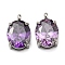 304 Stainless Steel Charms Micro Pave Cubic Zirconia, Oval, Stainless Steel Color, 12.5x8x5mm, Hole: 2mm