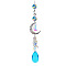 Glass Moon Hanging Suncatcher Pendant Decoration, Teardrop Crystal Ceiling Chandelier Ball Prism Pendants, with Alloy & Iron Findings, Dark Turquoise, 420~430mm