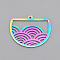 Ion Plating(IP) 201 Stainless Steel Pendants, Laser Cut, Half Round with Rainbow, Rainbow Color, 19x24x1mm, Hole: 1.2mm