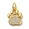 Rack Plating Brass Micro Pave Cubic  Zirconia Pendants, Long-Lasting Plated,  Cadmium Free & Lead Free, Paw Print, Real 18K Gold Plated, 13.5x10.5x2mm, Hole: 3mm