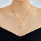French Romantic Brass Pave Clear Cubic Zirconia & Plastic Pearl Hollow Heart Pendant Necklaces, Golden, 15.75 inch(40cm)