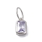 925 Sterling Silver Cubic Zirconia Charms, Colours, Rectangle, Lilac, 8x5x2mm, Hole: 5x3mm
