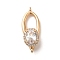 Brass Pave Cubic Zirconia Fold Over Clasps, Real 18K Gold Plated, Oval, Clear, Clasp: 12.7x8x8.5mm, Hole: 1mm, Ring: 16x9x2mm, Hole: 1mm
