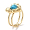 Ion Plating(IP) 304 Stainless Steel Ring, Adjustable Synthetic Turquoise Rings, Heart, 15x15.5mm, Inner Diameter: Adjustable