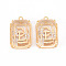Brass Micro Pave Clear Cubic Zirconia Pendants, with Glass, Nickel Free, Faceted, Rectangle, Real 18K Gold Plated, 21x13.5x6.5mm, Hole: 1.5mm