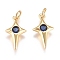 Brass Micro Pave Cubic Zirconia Charms, with Jump Ring, Long-Lasting Plated, Twinkling Star, Golden, Marine Blue, 14x7x2.5mm, Hole: 3mm