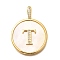 Rack Plating Brass Micro Pave Clear Cubic Zirconia Pendants with Shell, Letter Series Charms, Long-Lasting Plated, Lead Free & Cadmium Free, Letter T, 32x24x3.5mm, Hole: 6x3mm