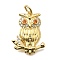 Brass Micro Pave Cubic Zirconia Pendants, Owl Charms, Long-Lasting Plated, Lead Free & Cadmium Free, Rack Plating, with Jump Ring, Real 18K Gold Plated, 19.5x14.5x3mm, Hole: 3mm