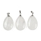 Natural Quartz Crystal Pendants, Rock Crystal Teardrop Charms with Brass Findings, Platinum, 34x20x8mm, Hole: 4x5mm