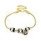 Brass European Bracelets, with Enamel Beads, Real 18K Gold Plated, Black, 7-3/4 inch(19.6cm)