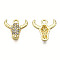 Rack Plating Alloy Charms, with Crystal Rhinestone, Cadmium Free & Nickel Free & Lead Free, Ox Head, Light Gold, 14.5x15x3mm, Hole: 1.8mm