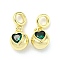 Brass with Cubic Zirconia Pendants, Cadmium Free & Lead Free, Heart, Medium Sea Green, 23.5x11x9mm, Hole: 5mm
