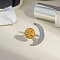 Adjustable Stainless Steel Open Cuff Rings for Women, Sun and Moon, Real Gold Plated & Stainless Steel Color, 19.2mm, Inner Diameter: Adjustable
