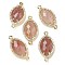 Natural Strawberry Quartz Faceted Horse Eye Connector Charms, Rack Plating Brass Micro Pave Clear Cubic Zirconia Links, Golden, 26.5~27x14x5mm, Hole: 1.6mm