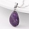 teardrop, Platinum Plated Brass Natural Amethyst Pendants, 23x13~14x6~8mm, Hole: 5x8mm