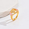 Heart & Flower Brass Pearl Pink Enamel Adjustable Finger Rings, Cadmium Free & Nickel Free & Lead Free, Golden, Letter W, 14mm, Inner Diameter: 17mm