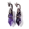Natural Amethyst Faceted Pointed Bullet Big Pendants, Rack Plating Brass Dragon Charms, Lead Free & Cadmium Free, Red Copper, 73.5~78.5x15.5~16.5x15.5~16.5mm, Hole: 4x2.5mm