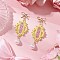 Transparent Electroplate Glass Beads Rhombus with Bowknot Dangle Stud Earrings, with Cylinder Seed Beads & 304 Stainless Steel Jump Rings & ABS Plastic Imitation Pearl & Brass Stud Earring Findings, Golden, Yellow, 55x22mm