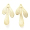 Brass Pendants, Cadmium Free & Lead Free, Leaf Charm, Real 24K Gold Plated, 35.5x17x0.5mm, Hole: 1.5mm