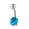 Piercing Jewelry, Brass Cubic Zirconia Navel Ring, Belly Rings, with 304 Stainless Steel Bar, Lead Free & Cadmium Free, Flat Round, Platinum, Deep Sky Blue, 19x8mm, Bar: 15 Gauge(1.5mm), Bar Length: 3/8