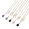 teardrop, Natural Gemstone Pendants Necklaces, with Brass Linking Rings & Cable Chains, 304 Stainless Steel Lobster Claw Clasps, 17.52~17.72 inch(44.5~45cm), 2mm