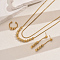 Vintage 201 Stainless Steel Round Beaded Double-Layer Necklaces & Earrings & Cuff Rings Set for Women Party, Golden