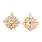 Brass & Glass & Cubic Zirconia Pendants, Cadmium Free & Nickel Free & Lead Free, Flower Charm, Real 18K Gold Plated, 16x14x2mm, Hole: 1mm