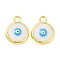 Rack Plating Brass Enamel Pendants, Long-Lasting Plated, Real 18K Gold Plated, Cadmium Free & Lead Free, Flat Round with Evil Eye Charm, White, 28x22x4mm, Hole: 4.7mm