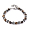 Natural Tiger Eye & Magnetic Synthetic Hematite Round Beaded Bracelet, 8-1/4 inch(21cm)