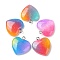 Rainbow Color Opaque Resin Pendants, Glitter Heart Charms with Platinum Plated Iron Loops, Mixed Color, 22x20x5mm, Hole: 2mm