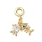 Brass Pave Clear Cubic Zirconia Sea Animals European Dangle Charms, Large Hole Pendants, Real 18K Gold Plated, Fish Bone, 22.5mm, Hole: 4mm