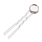 Iron Hair Fork Findings, with Flat Round Brass Cabochon Settings, Platinum, Tray: 14mm, 79x16x3mm