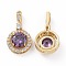 Brass Micro Pave Cubic Zirconia Pendants, Cadmium Free & Nickel Free & Lead Free, with Glass, Real 18K Gold Plated, Flat Round Charms, Blue Violet, 23.5x13x6mm, Hole: 1.5x7mm
