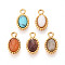 Stone Oval Charms, with 304 Stainless Steel Settings, Real 14K Gold Plated, Synthetic Turquoise & Natural White Jade & Topaz Jade & Amethyst & Labradorite, Ion Plating(IP), 11x6x3~3.5mm, Hole: 1.6mm