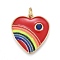 Brass Micro Pave Cubic Zirconia Pendants, with Enamel, Real 18K Gold Plated, Heart with Rainbow, Red, 19x18x2mm, Hole: 3mm, Jump Rings: 5x1mm