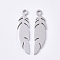 Tarnish Resistant 201 Stainless Steel Pendants, Feather, Stainless Steel Color, 25x6x1mm, Hole: 1.6mm