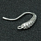 Brass Micro Pave Cubic Zirconia Earring Hooks, Ear Wire, with Horizontal Loop, Platinum, 18x10x4mm, Hole: 1mm, 18 Gauge, Pin: 1mm