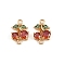 Brass Pave Orange Cubic Zirconia Fruit Connector Charms, Cherry Links, Real 18K Gold Plated, 14.5x10x4.5mm, Hole: 1.2mm and 1.5mm
