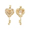 Brass Micro Pave Clear Cubic Zirconia Pendants, Cadmium Free & Nickel Free & Lead Free, Heart Key Charms, Real 18K Gold Plated, 25.5x13x5.5mm, Hole: 4x2.5mm