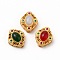 Long-Lasting Rack Plating Brass Multi-Strand Links, with Synthetic Opal/Ruby in Zoisite, Rhombus with Hollow Flower, Golden, Mixed Color, 14x12x6mm, Hole: 2mm