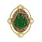 Oval with Buddha Brass Glass Finger Rings, with Rhinestone and Plastic Imitation Pearl Beads, Golden, Inner Diameter: 17mm