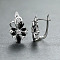 Brass Micro Pave Cubic Zirconia Flower Hoop Earrings, Platinum, Black, 16x11mm